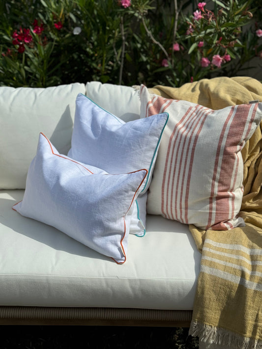 AMALFI cushion cover with turquoise trim