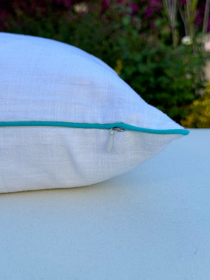 AMALFI cushion cover with turquoise trim